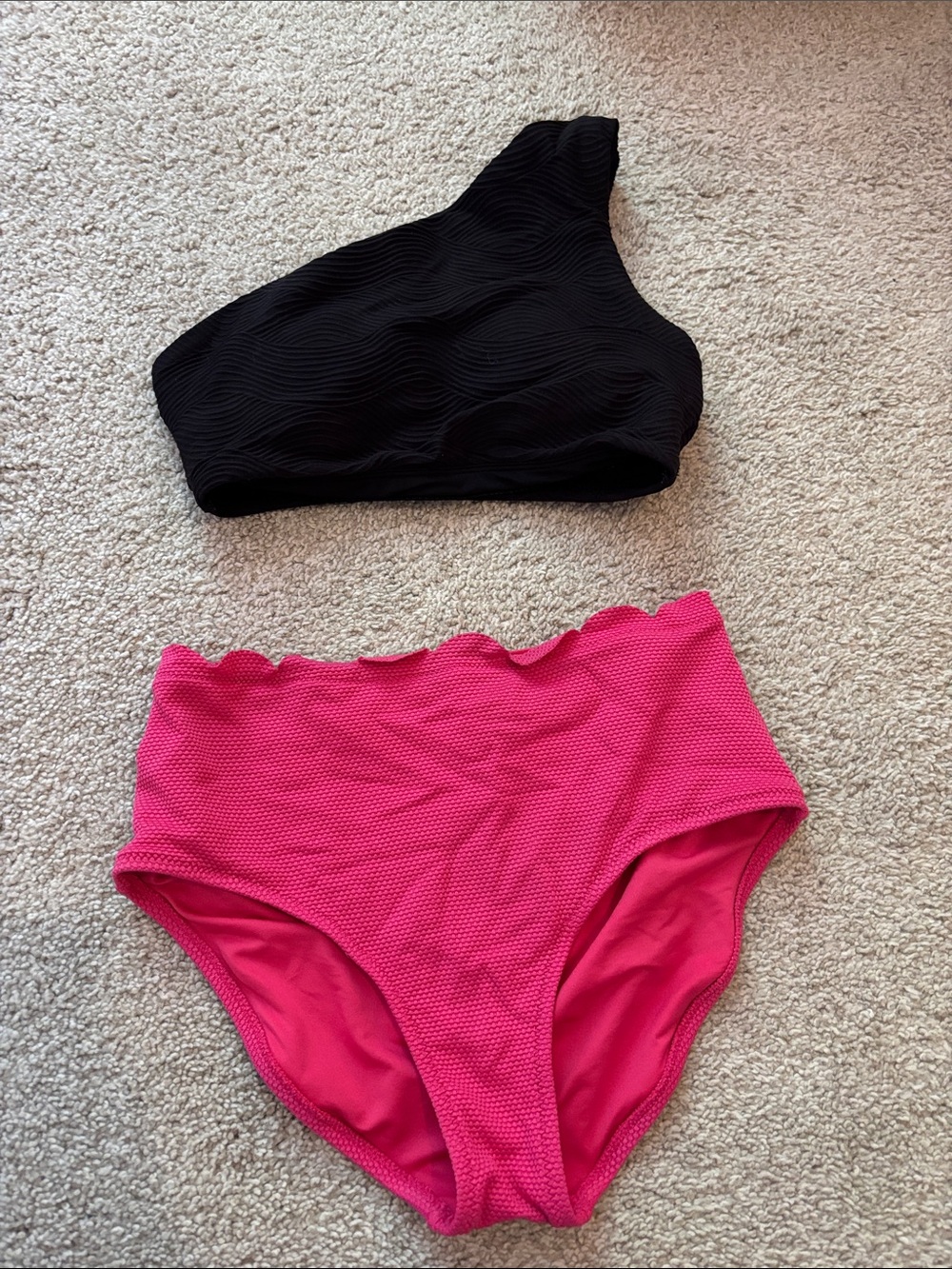 Old Navy Girls Two-Piece One-Shoulder Black Top and Pink High-Waist Bottoms